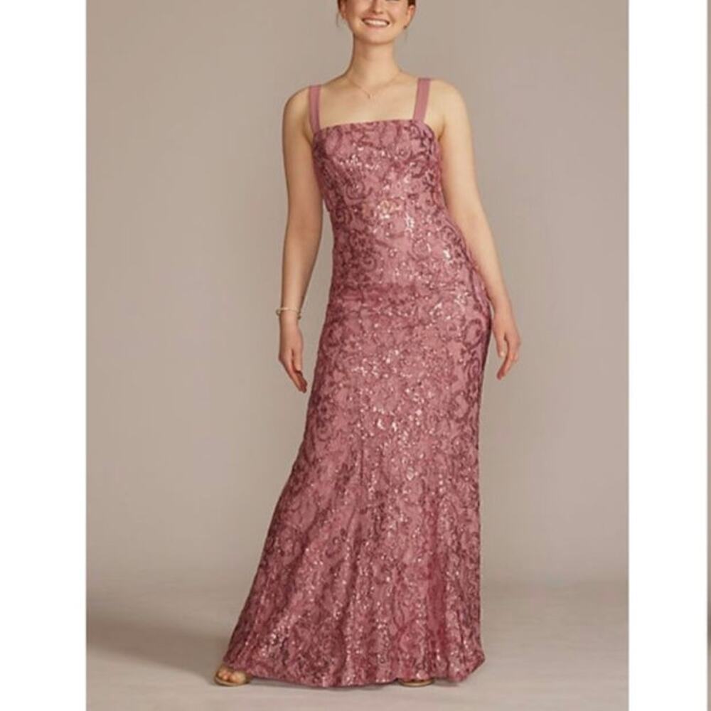 DB Studio Womens Sequin Lace Square Neck Sleeveless Maxi Dress Pink Size 8‎ NWT